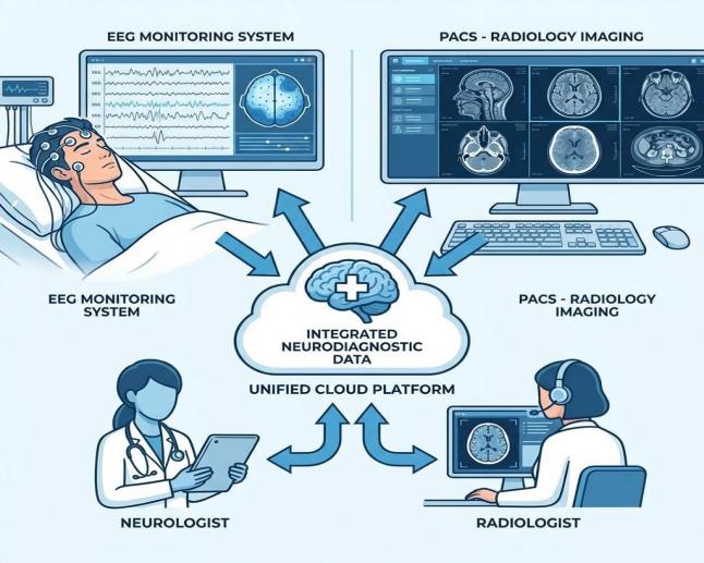 EEG- och PACS-integration som visar ett enhetligt arbetsflöde för neurologisk diagnostik